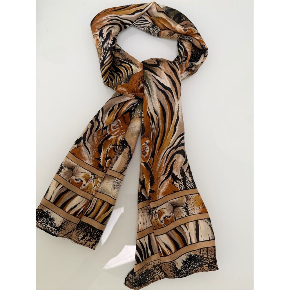 Silk Animal Print Scarf in Brown Black Accent Wrap Liz Claiborne